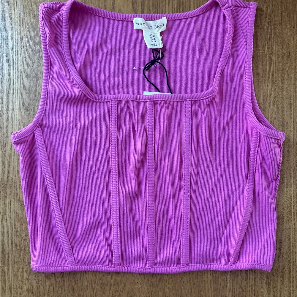 Women's Pink Ribbed cropped botice Tank Top sleeveless NWT size M
